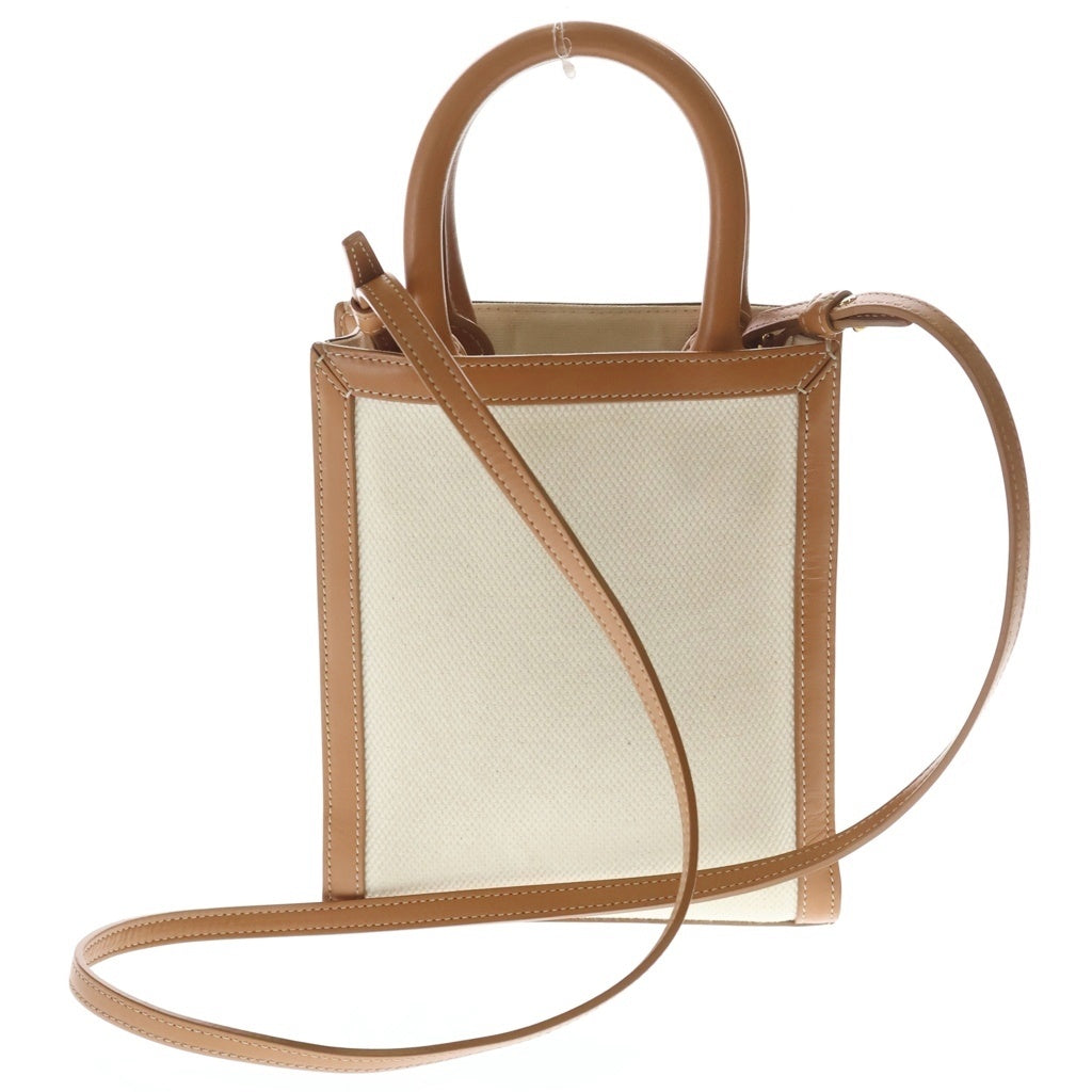 CELINE(セリーヌ) ミニバーティカルカバ 2WAYハンドバック ショルダーバッグ アイボリー×ブラウン レザー×キャンバス ゴールド金具 レディース