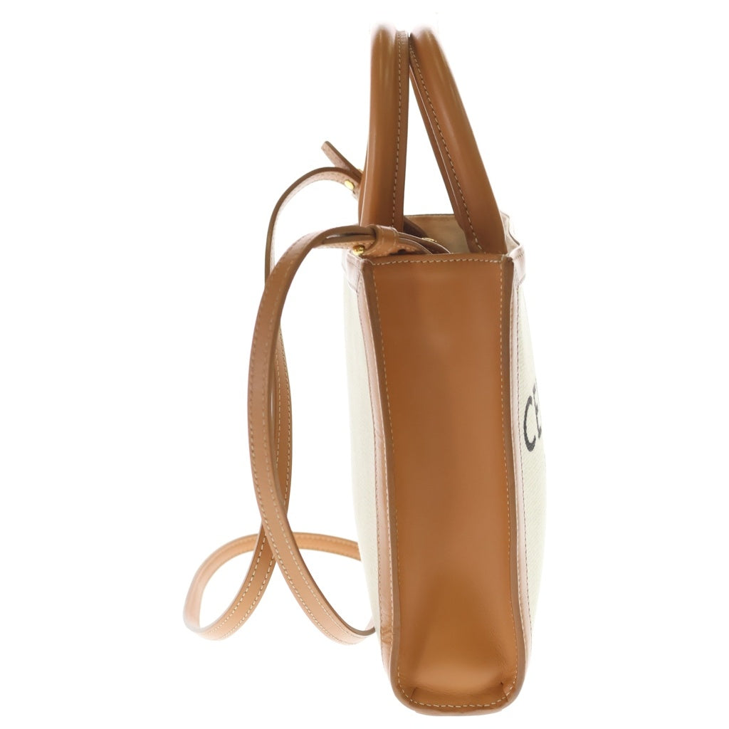 CELINE(セリーヌ) ミニバーティカルカバ 2WAYハンドバック ショルダーバッグ アイボリー×ブラウン レザー×キャンバス ゴールド金具 レディース