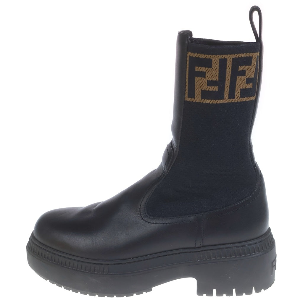 FENDI(フェンディ) Domino biker boots バイカー ロング チェルシーブーツ ズッカ柄 ブラック/ブラウン 8T8457 レディース