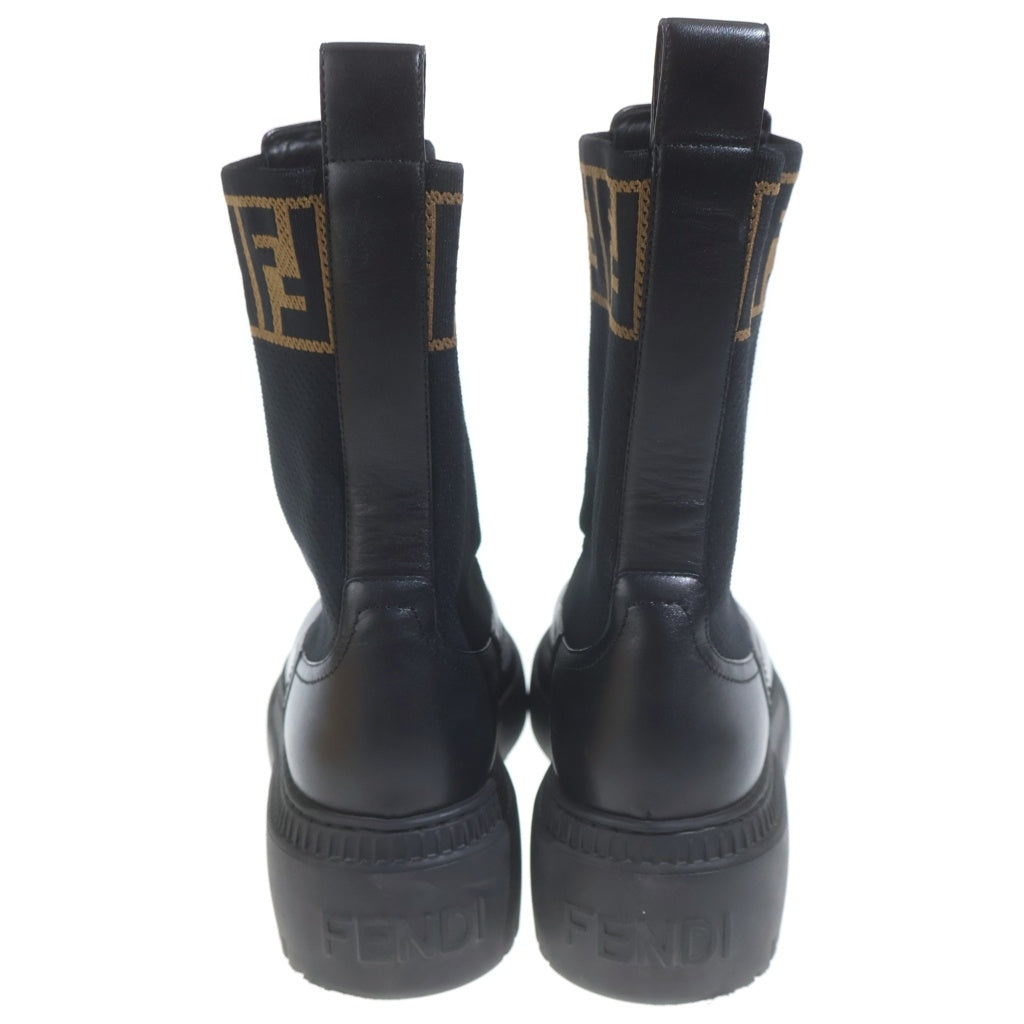 FENDI(フェンディ) Domino biker boots バイカー ロング チェルシーブーツ ズッカ柄 ブラック/ブラウン 8T8457 レディース