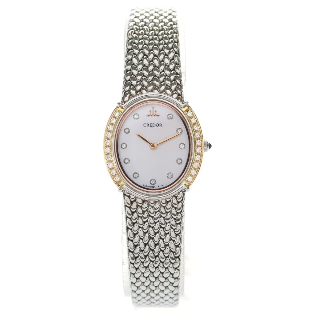 SEIKO(セイコー) クレドール ダイヤベゼル 11Pダイヤ SS/QZ ステンレス クォーツ クオーツ 腕時計 5A70-0AT0 ピンクシェル文字盤 レディース