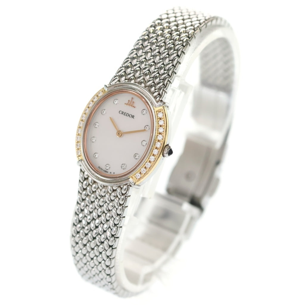 SEIKO(セイコー) クレドール ダイヤベゼル 11Pダイヤ SS/QZ ステンレス クォーツ クオーツ 腕時計 5A70-0AT0 ピンクシェル文字盤 レディース