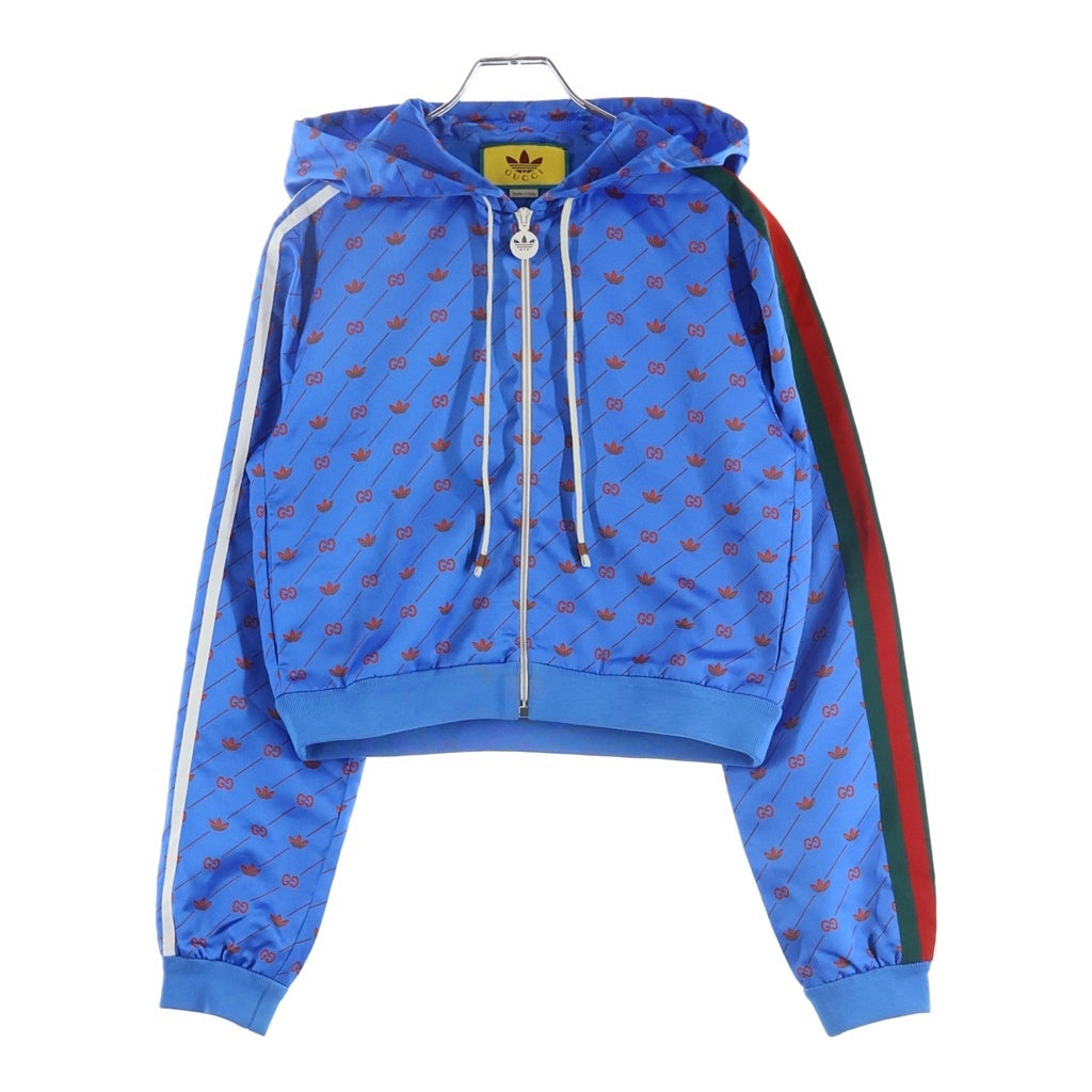 GUCCI(グッチ) ×adidas アディダス トレフォイルロゴ GG 総柄プリント ジップアップ フーデッド ジャケット ブルー 693421 XJEBI