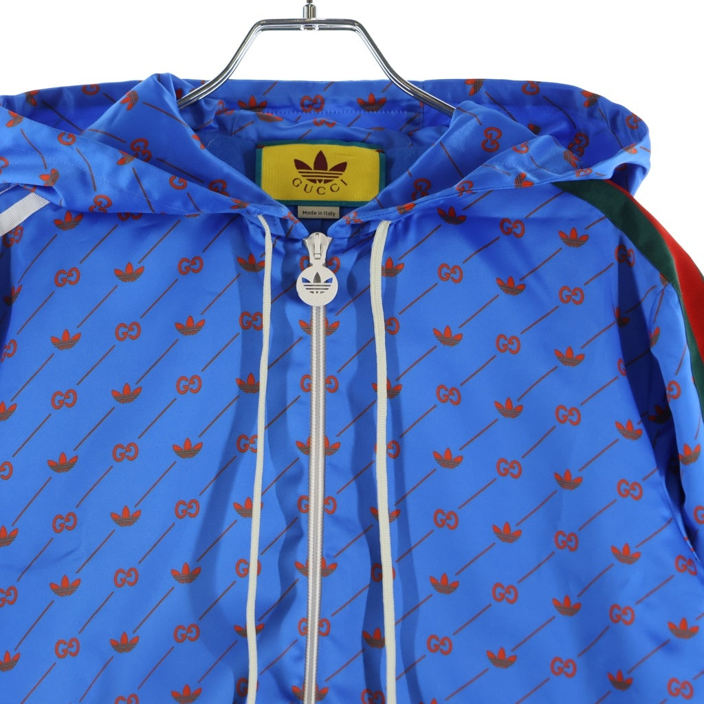 GUCCI(グッチ) ×adidas アディダス トレフォイルロゴ GG 総柄プリント ジップアップ フーデッド ジャケット ブルー 693421 XJEBI
