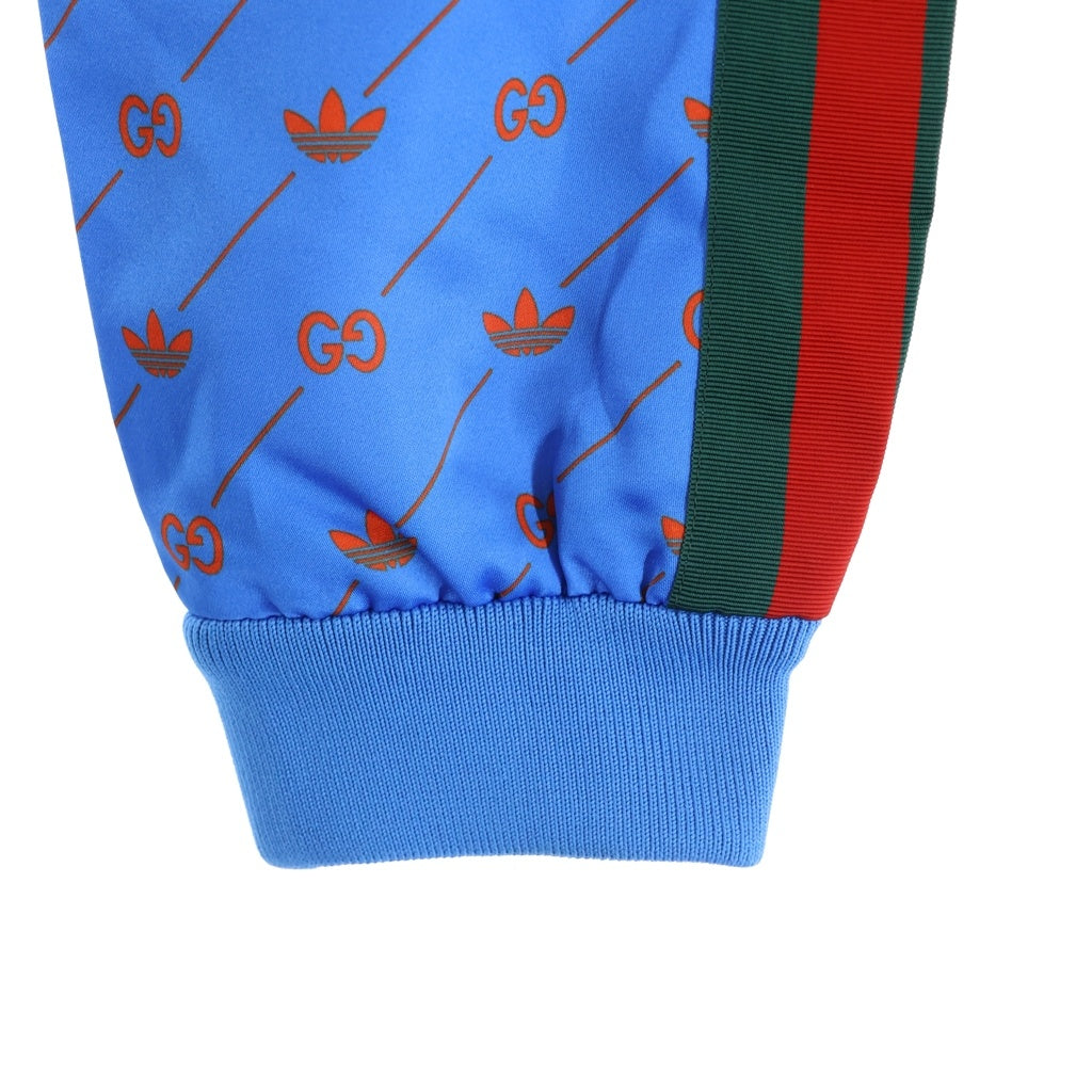 GUCCI(グッチ) ×adidas アディダス トレフォイルロゴ GG 総柄プリント ジップアップ フーデッド ジャケット ブルー 693421 XJEBI
