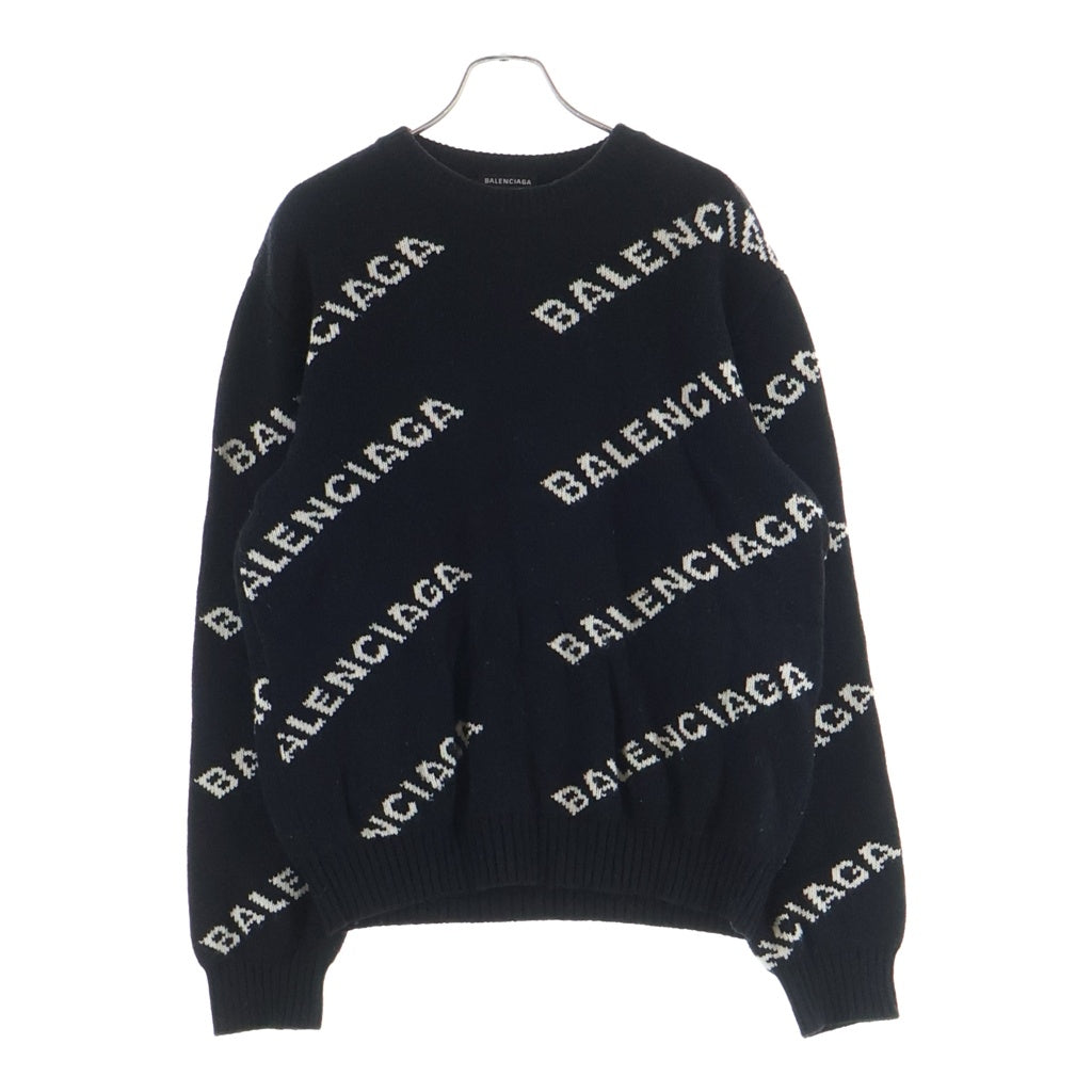 BALENCIAGA(バレンシアガ) オールオーバーロゴ ジャガード ウール 長袖ニット セーター ブラック 534418 レディース