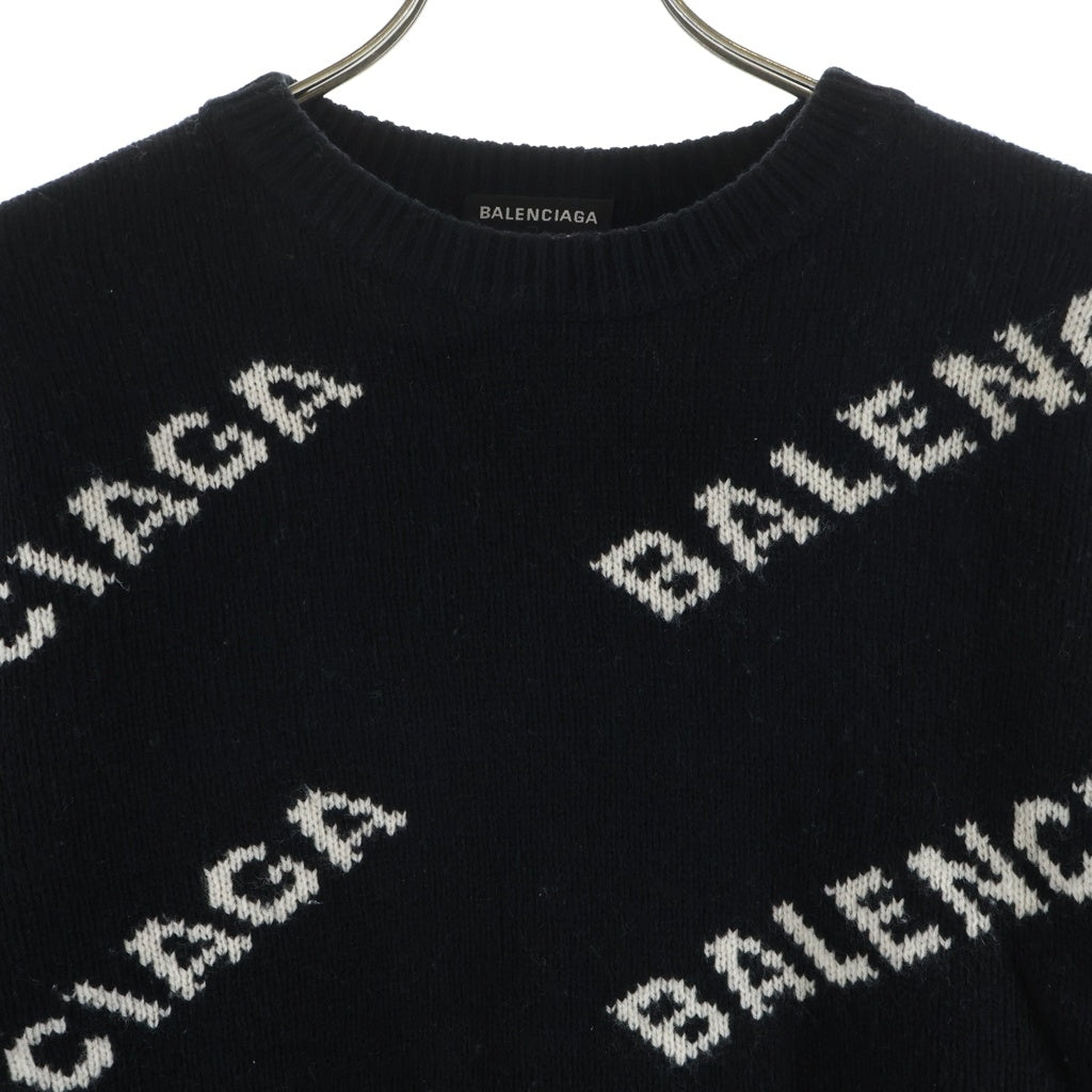 BALENCIAGA(バレンシアガ) オールオーバーロゴ ジャガード ウール 長袖ニット セーター ブラック 534418 レディース