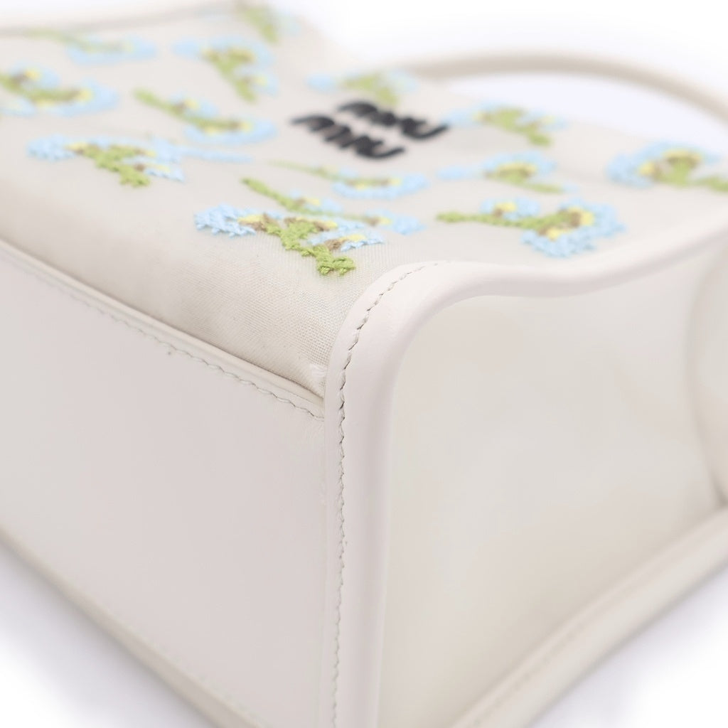 miumiu(ミュウミュウ) フラワー 刺繍メッシュバッグ ハンドバッグ ショルダーバッグ ホワイト×ブルー レザー 5BA310 レディース
