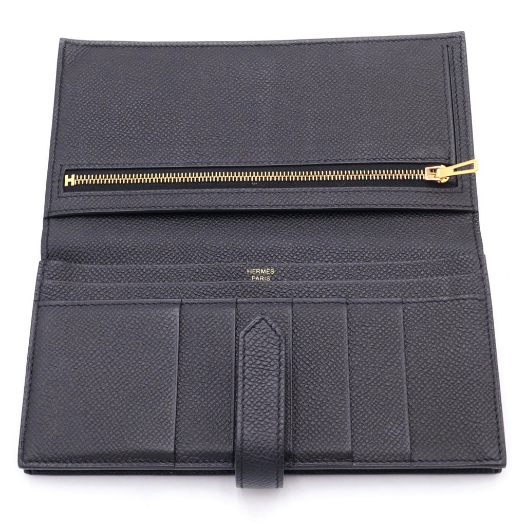 HERMES(エルメス) ベアンスフレ ロングウォレット 長財布 カードケース ブラック レザー エプソン W刻印 ゴールド金具 レディース