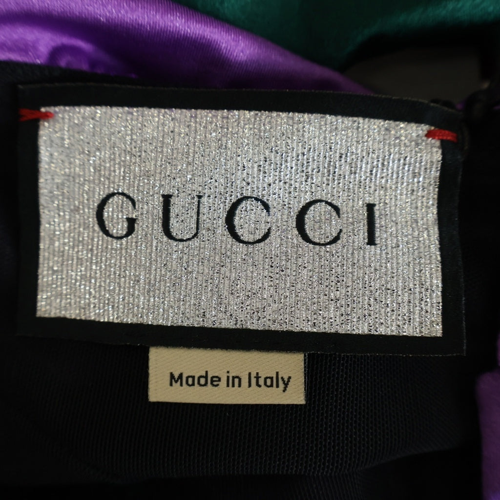GUCCI(グッチ) ×BALENCIAGA バレンシアガ ブローチエンべリッシュ シェリーライン ストライプ ギャザー ブラウス トップス ドレス パープル/グリーン レディース 677041