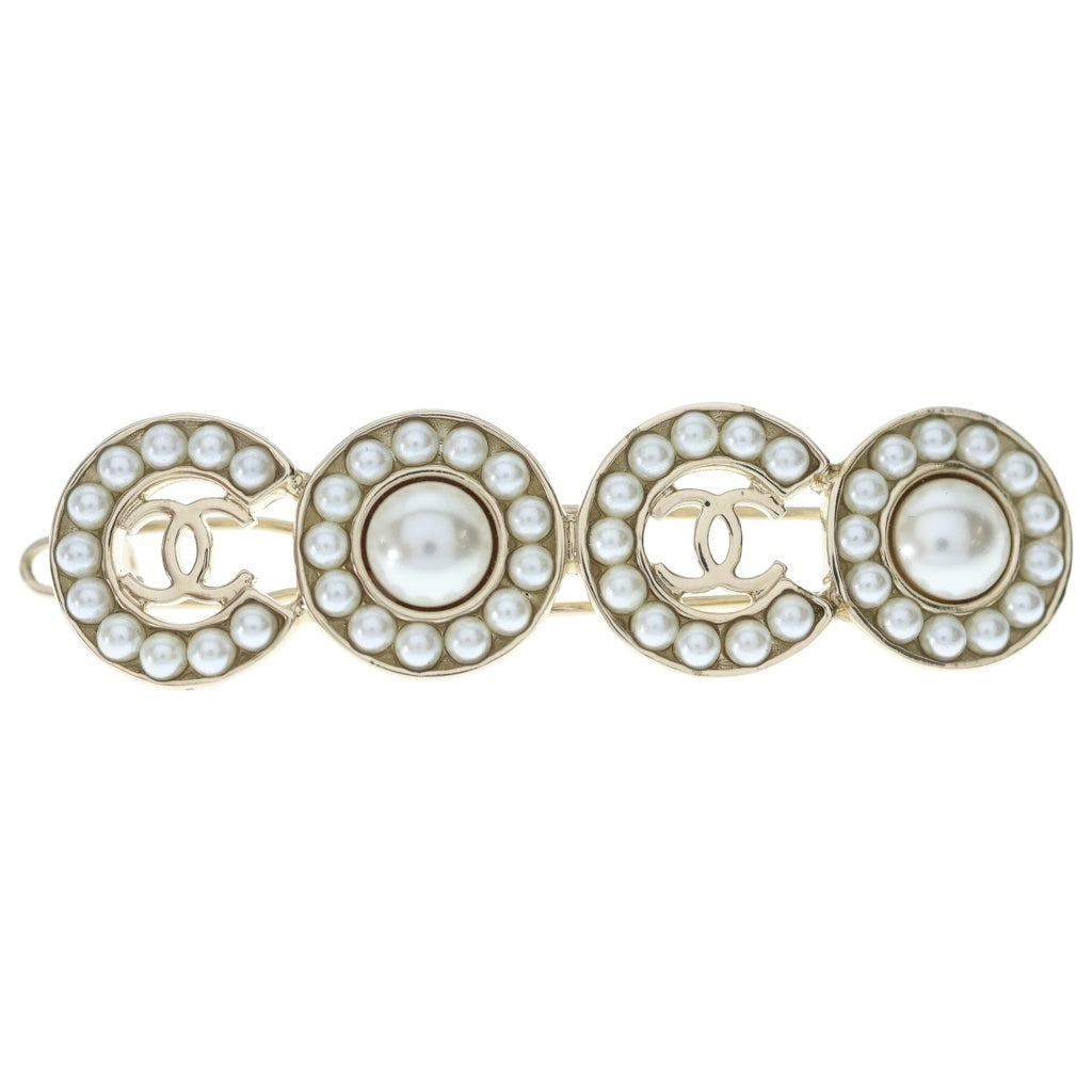 CHANEL(シャネル) ココマーク バレッタ ヘアクリップ パール ホワイト×ゴールド GP B21P レディース