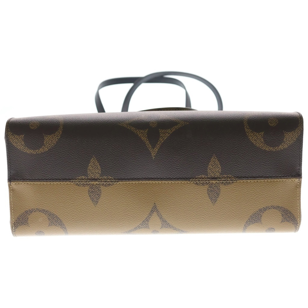 LOUIS VUITTON(ルイヴィトン) モノグラムジャイアントリバース オンザゴーMM ハンドバッグ トートバッグ ブラウン レザー M45321 ゴールド金具 レディース