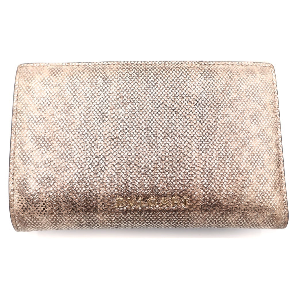 BVLGARI(ブルガリ) セルペンティ カルングスキン メタリック 二つ折り財布 コンパクトウォレット ベージュ 291331 レディース