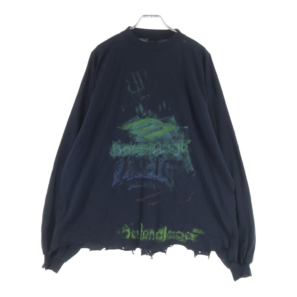 BALENCIAGA(バレンシアガ) DIY インプリント クロップド Tシャツ コットン ウォッシュ加工 ヴィンテージ加工 長袖 カットソー ブラック 783399TSVB4