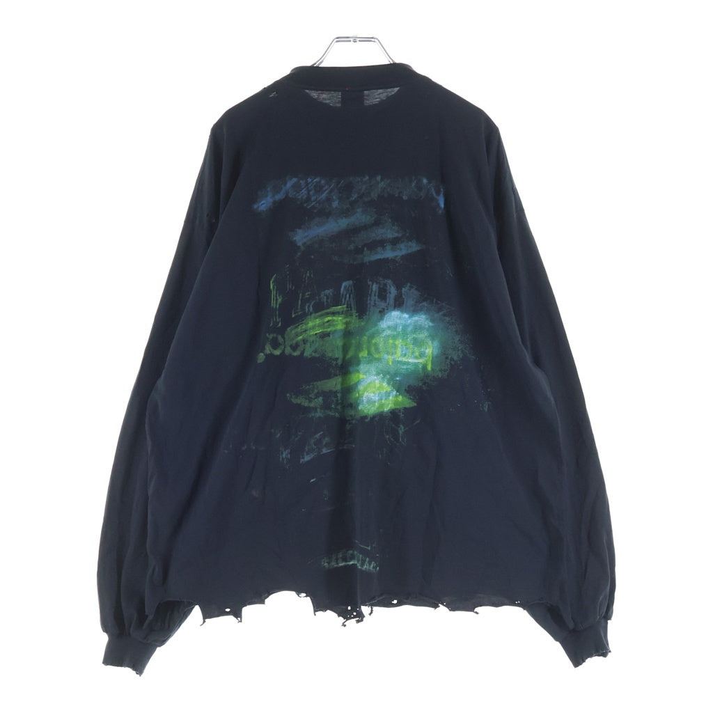 BALENCIAGA(バレンシアガ) DIY インプリント クロップド Tシャツ コットン ウォッシュ加工 ヴィンテージ加工 長袖 カットソー ブラック 783399TSVB4