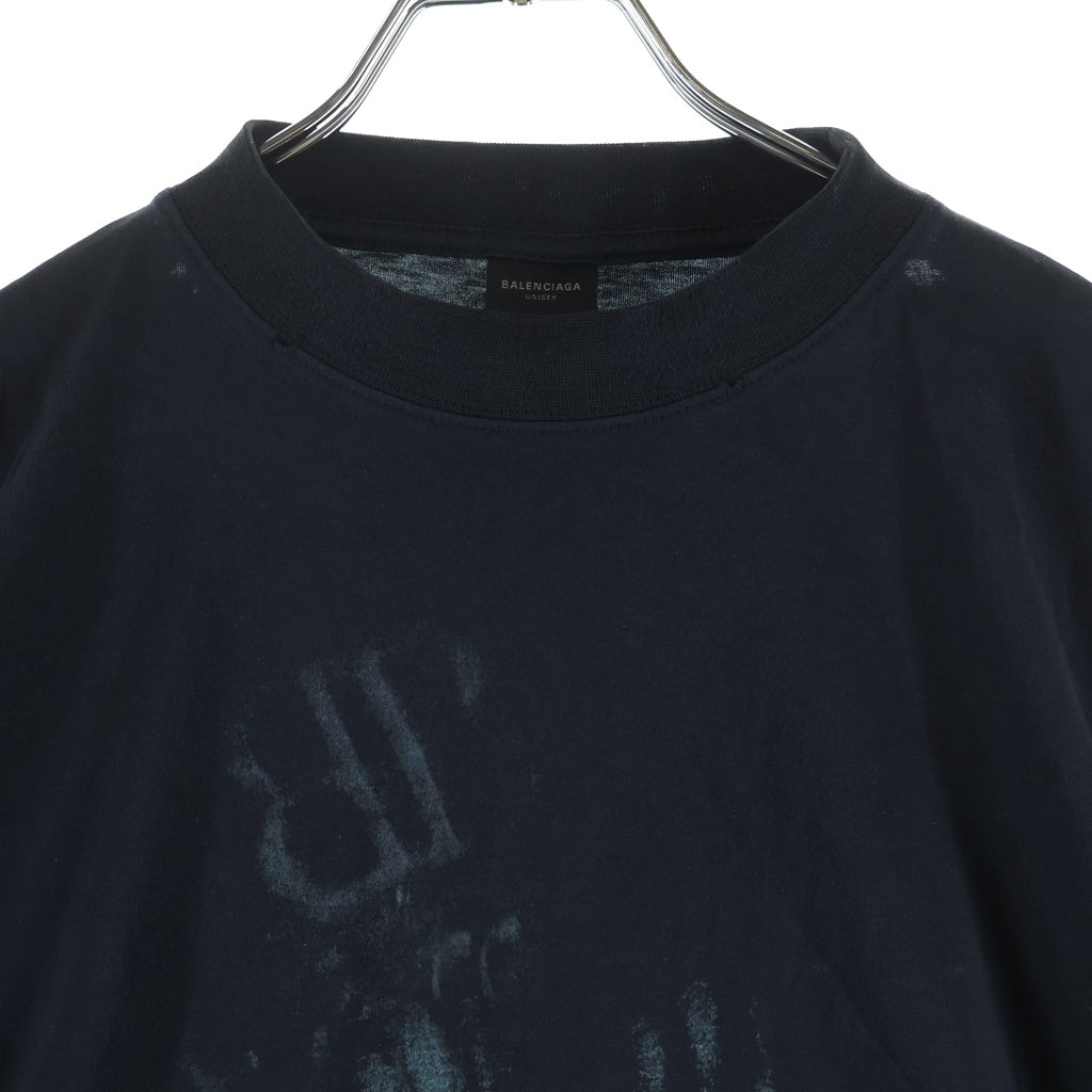 BALENCIAGA(バレンシアガ) DIY インプリント クロップド Tシャツ コットン ウォッシュ加工 ヴィンテージ加工 長袖 カットソー ブラック 783399TSVB4