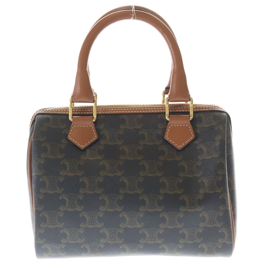 CELINE(セリーヌ) トリオンフ スモールボストンバッグ 2WAYバッグ ミニボストンバッグ ハンドバッグ ブラウン レザー×PVC ゴールド金具 レディース