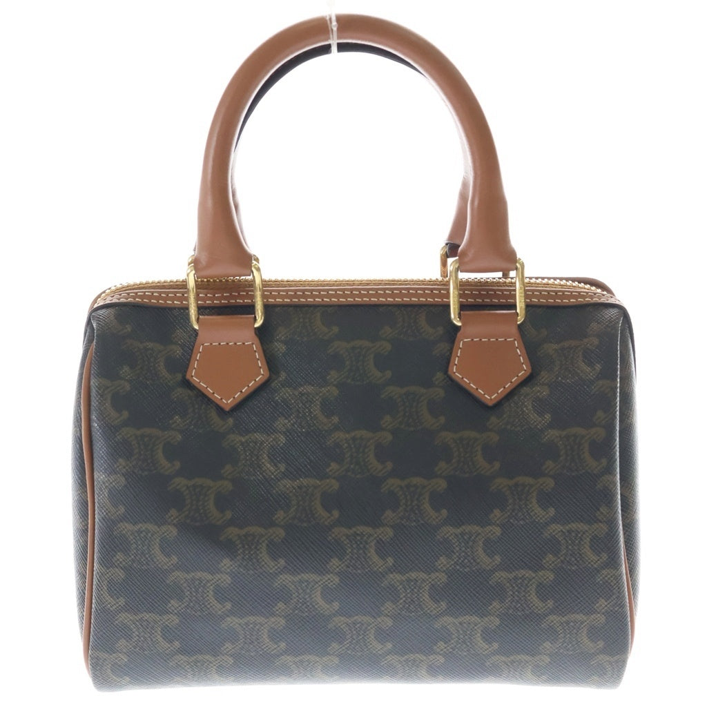 CELINE(セリーヌ) トリオンフ スモールボストンバッグ 2WAYバッグ ミニボストンバッグ ハンドバッグ ブラウン レザー×PVC ゴールド金具 レディース