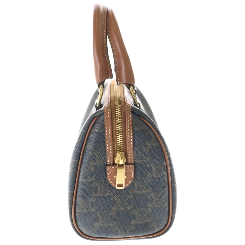 CELINE(セリーヌ) トリオンフ スモールボストンバッグ 2WAYバッグ ミニボストンバッグ ハンドバッグ ブラウン レザー×PVC ゴールド金具 レディース