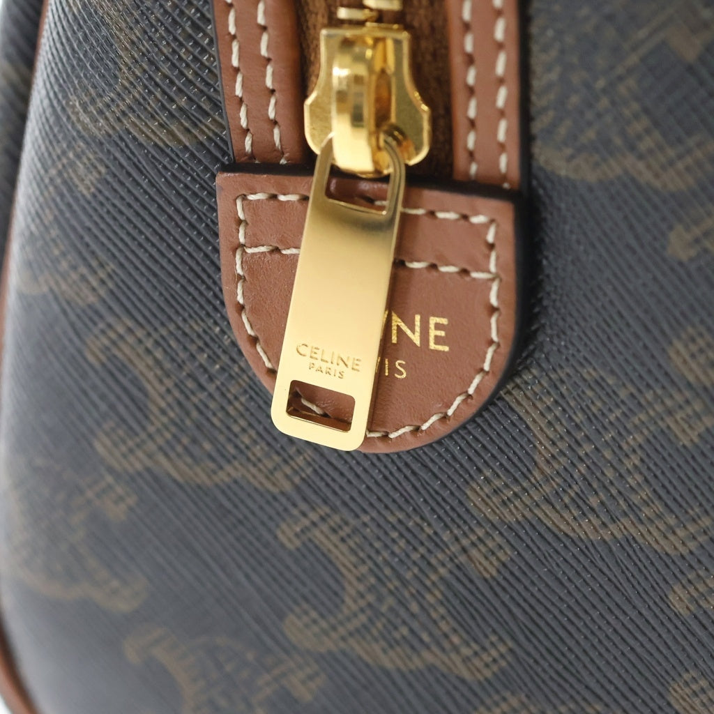 CELINE(セリーヌ) トリオンフ スモールボストンバッグ 2WAYバッグ ミニボストンバッグ ハンドバッグ ブラウン レザー×PVC ゴールド金具 レディース