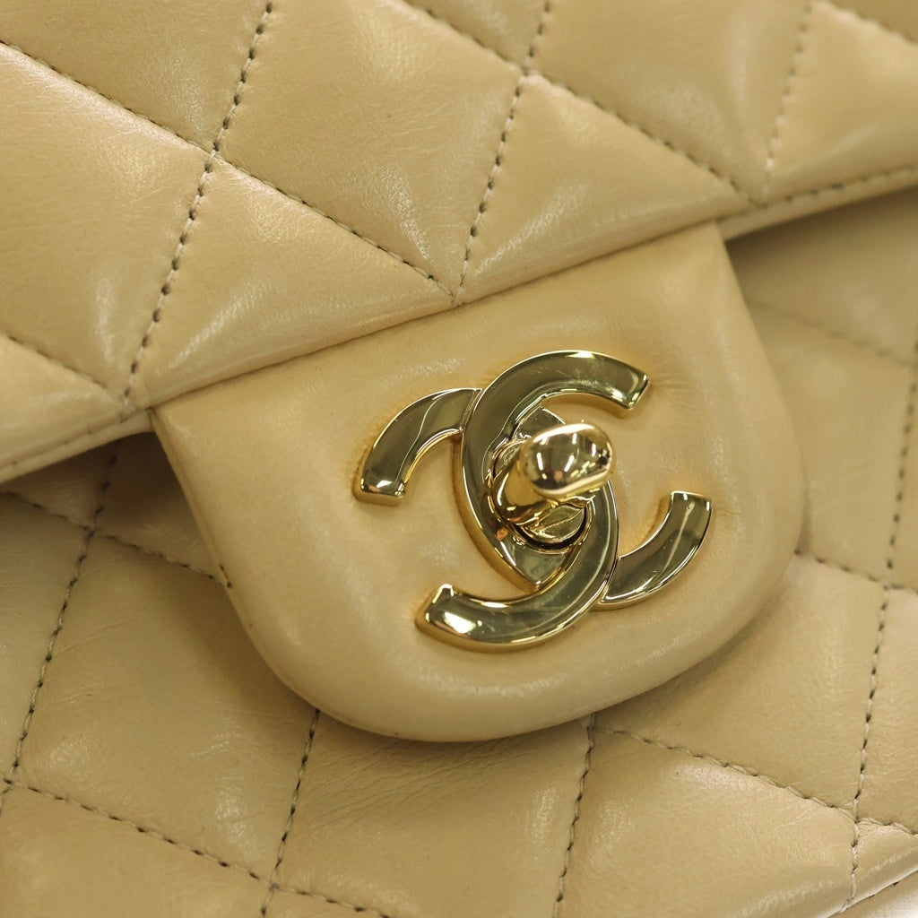 CHANEL(シャネル) マトラッセ25 ラムスキン ゴールド金具 ダブルフラップ ダブルチェーンショルダーバッグ ベージュ レディース