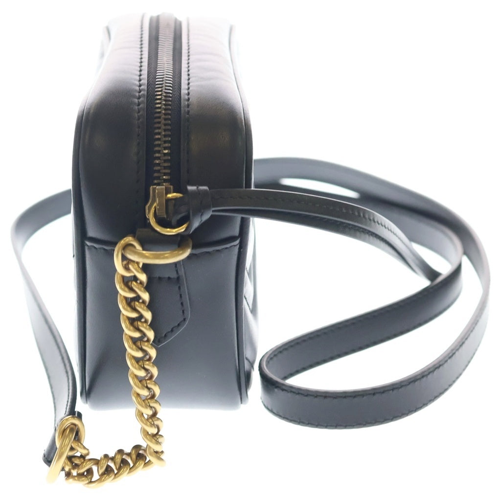 GUCCI(グッチ) GGマーモント ミニ カメラ バッグ レザー チェーン ショルダーバッグ ゴールド金具 ブラック 448065 レディース