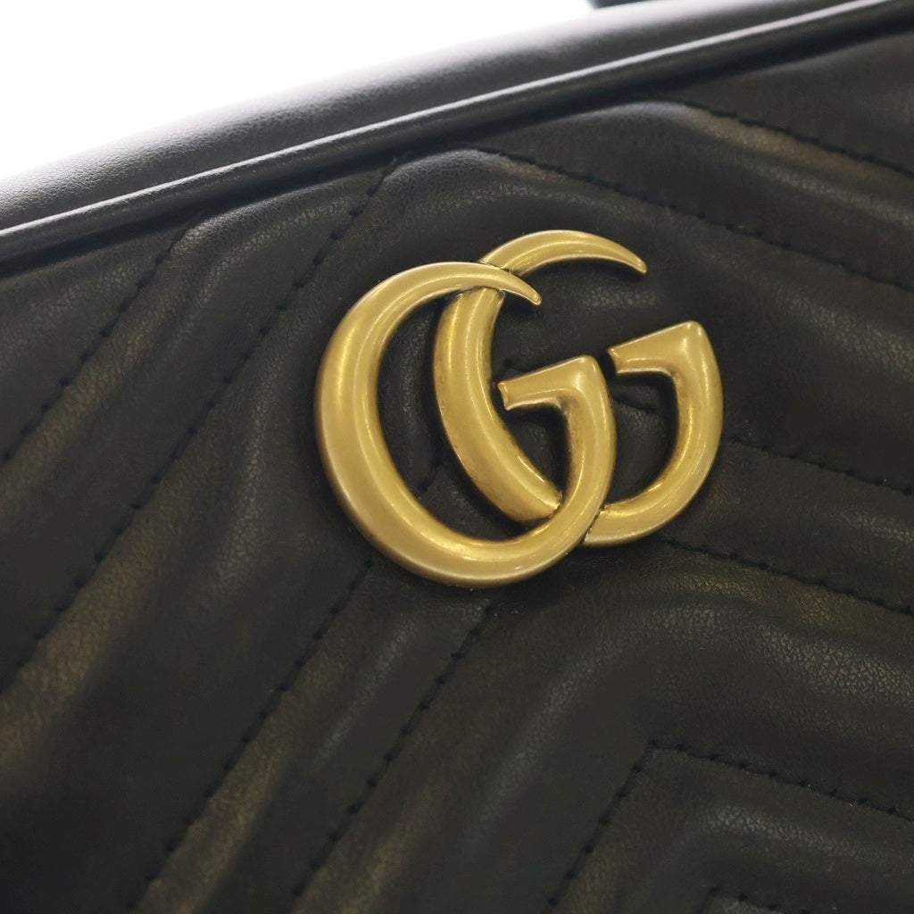 GUCCI(グッチ) GGマーモント ミニ カメラ バッグ レザー チェーン ショルダーバッグ ゴールド金具 ブラック 448065 レディース