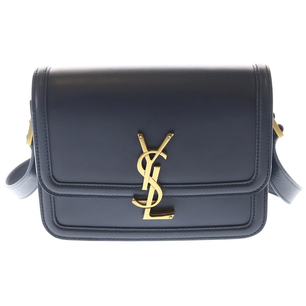 SAINT LAURENT PARIS(サンローランパリ) ソルフェリーノ カサンドラロゴ レザー ショルダーバッグ ゴールド金具 ネイビー 634306 レディース