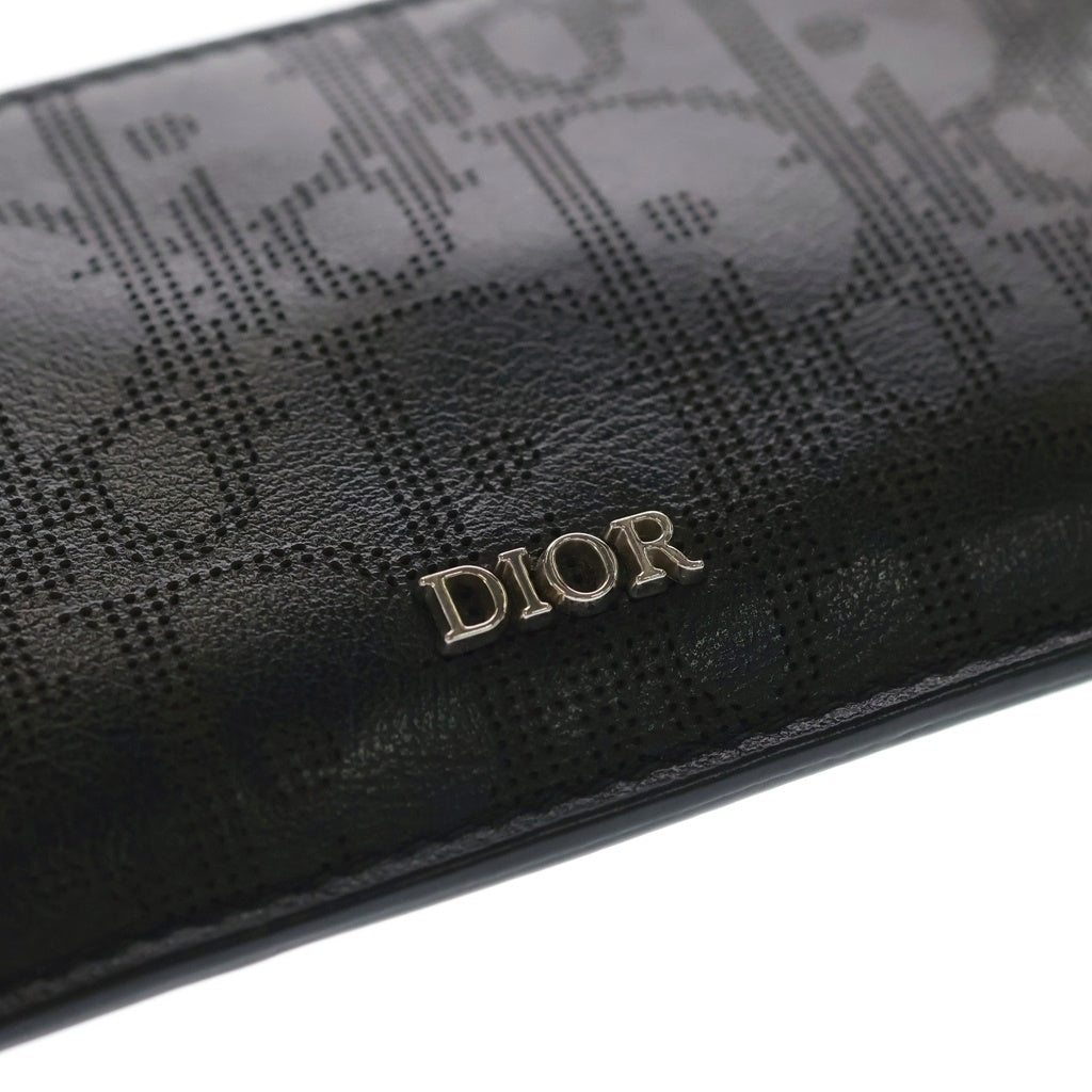Christian Dior(クリスチャンディオール) オブリーク ギャラクシー フラグメントケース カードケース 小物入れ ブラック レザー シルバー金具 レディース
