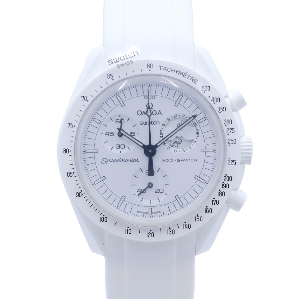 OMEGA(オメガ) ×SWATCH ミッション トゥザ ムーンフェイズ スヌーピー 白文字盤 CE×ラバー/QZ クォーツ 腕時計 S033W700