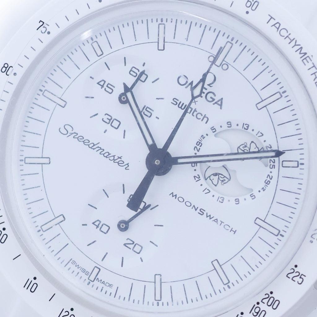 OMEGA(オメガ) ×SWATCH ミッション トゥザ ムーンフェイズ スヌーピー 白文字盤 CE×ラバー/QZ クォーツ 腕時計 S033W700