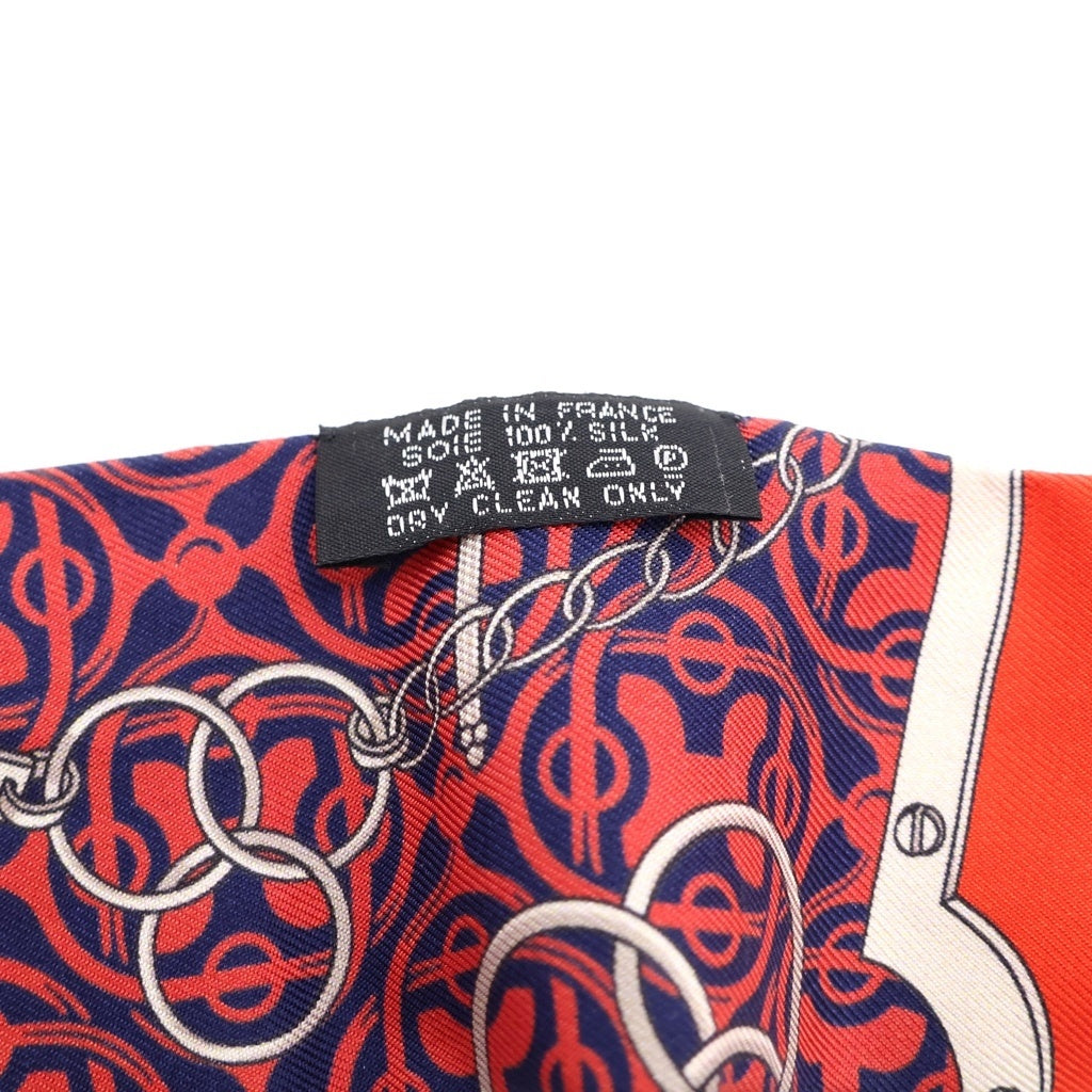 HERMES(エルメス) ツイリー 馬銜と鎖 シルクスカーフ レッド×ネイビー レディース