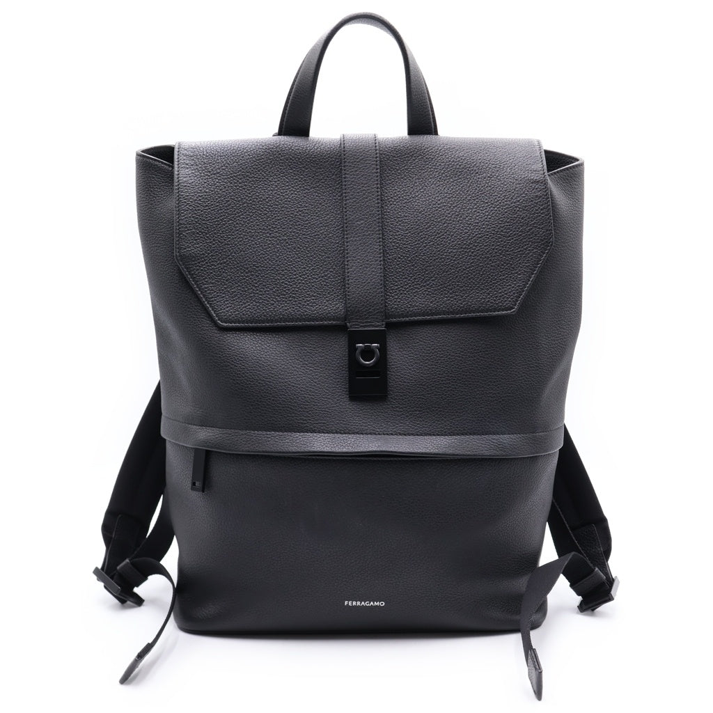 FERRAGAMO(フェラガモ) ガンチーニ ハグバックル バックパック リュックサック ブラック レザー ブラック金具 レディース