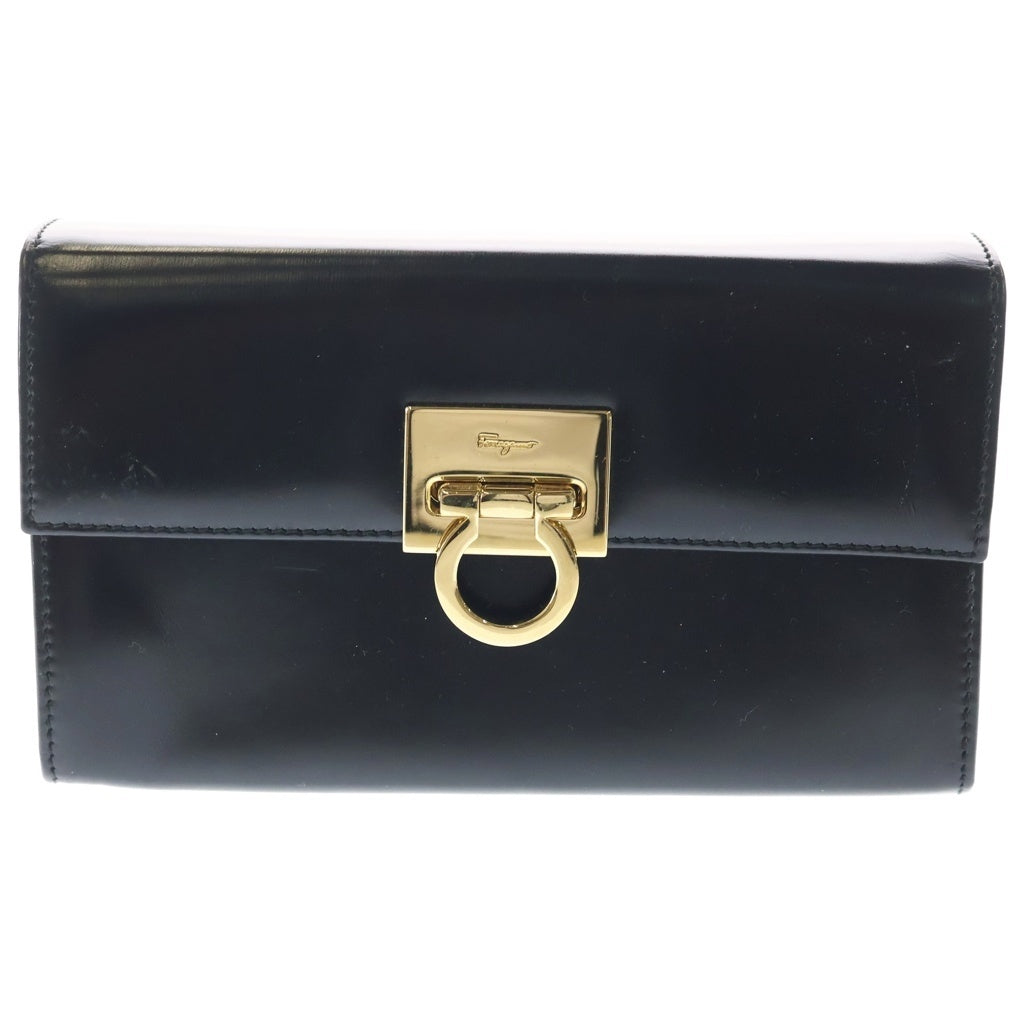 FERRAGAMO(フェラガモ) チェーンショルダーバック ブラック レザー ゴールド金具 レディース