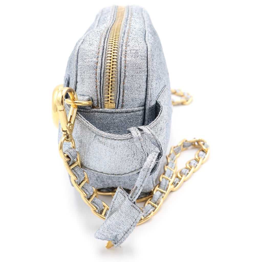 PRADA(プラダ) 三角ロゴ シャイン 2WAYショルダーバッグ ポーチ シルバー ゴールド金具 レディース