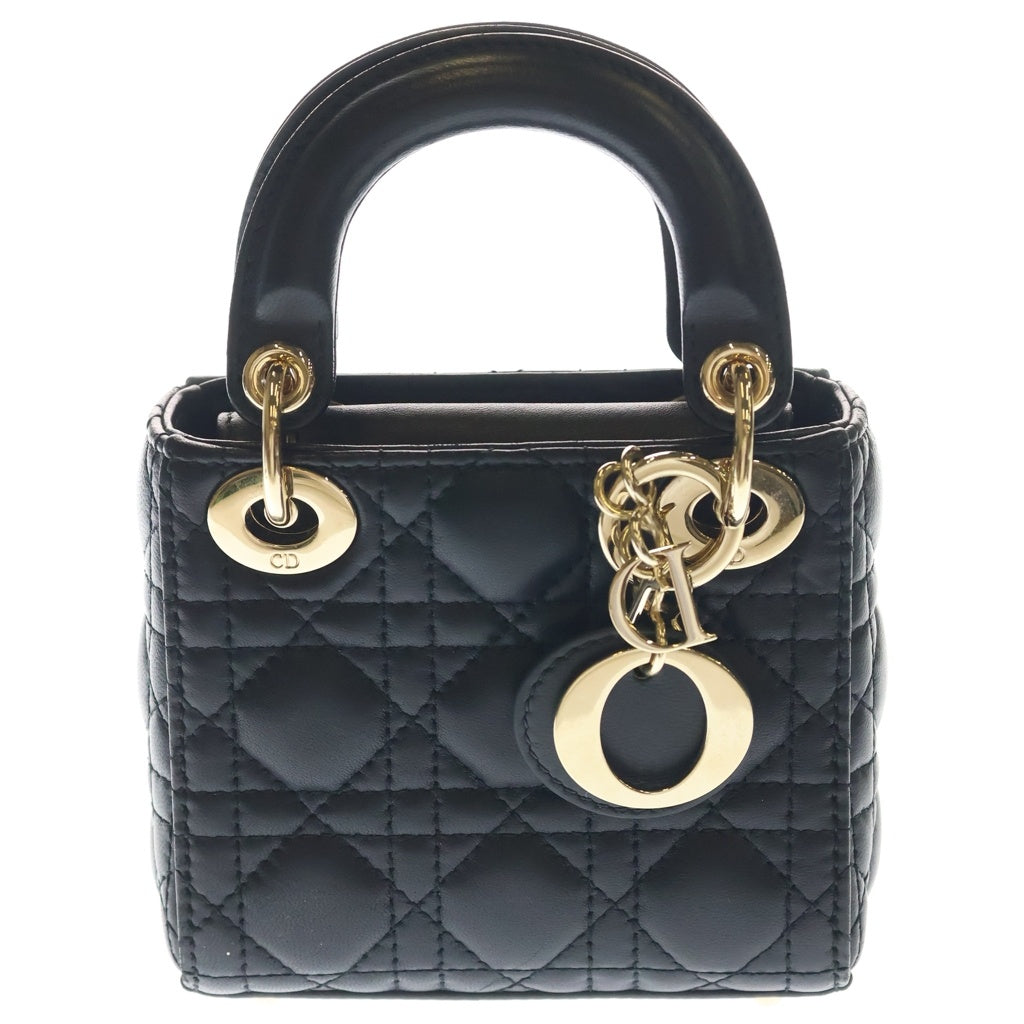 Christian Dior(クリスチャンディオール) レディディオール カナージュ マイクロ レザー 2WAYハンドバッグ ショルダーバッグ ブラック レザー ゴールド金具 レディース