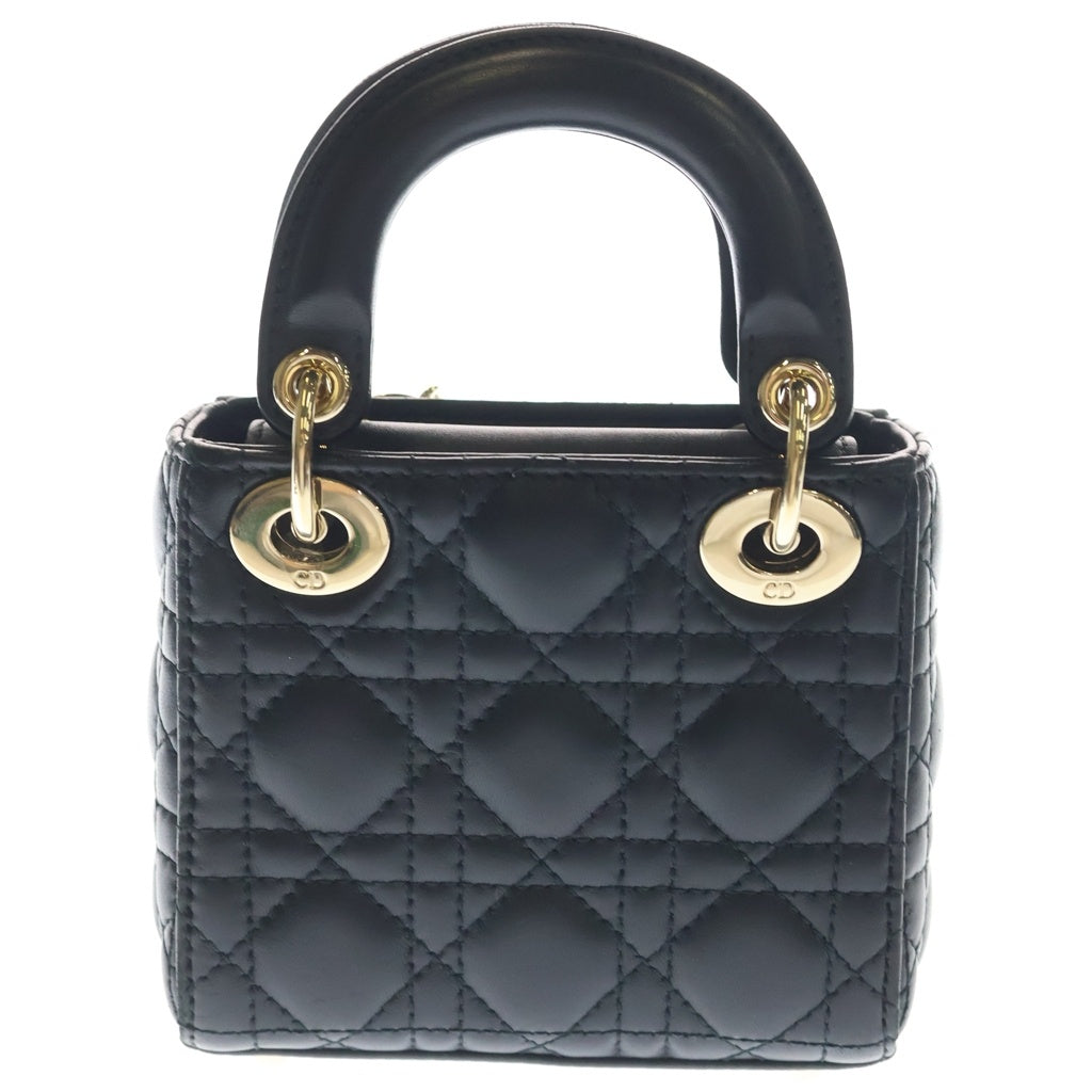 Christian Dior(クリスチャンディオール) レディディオール カナージュ マイクロ レザー 2WAYハンドバッグ ショルダーバッグ ブラック レザー ゴールド金具 レディース