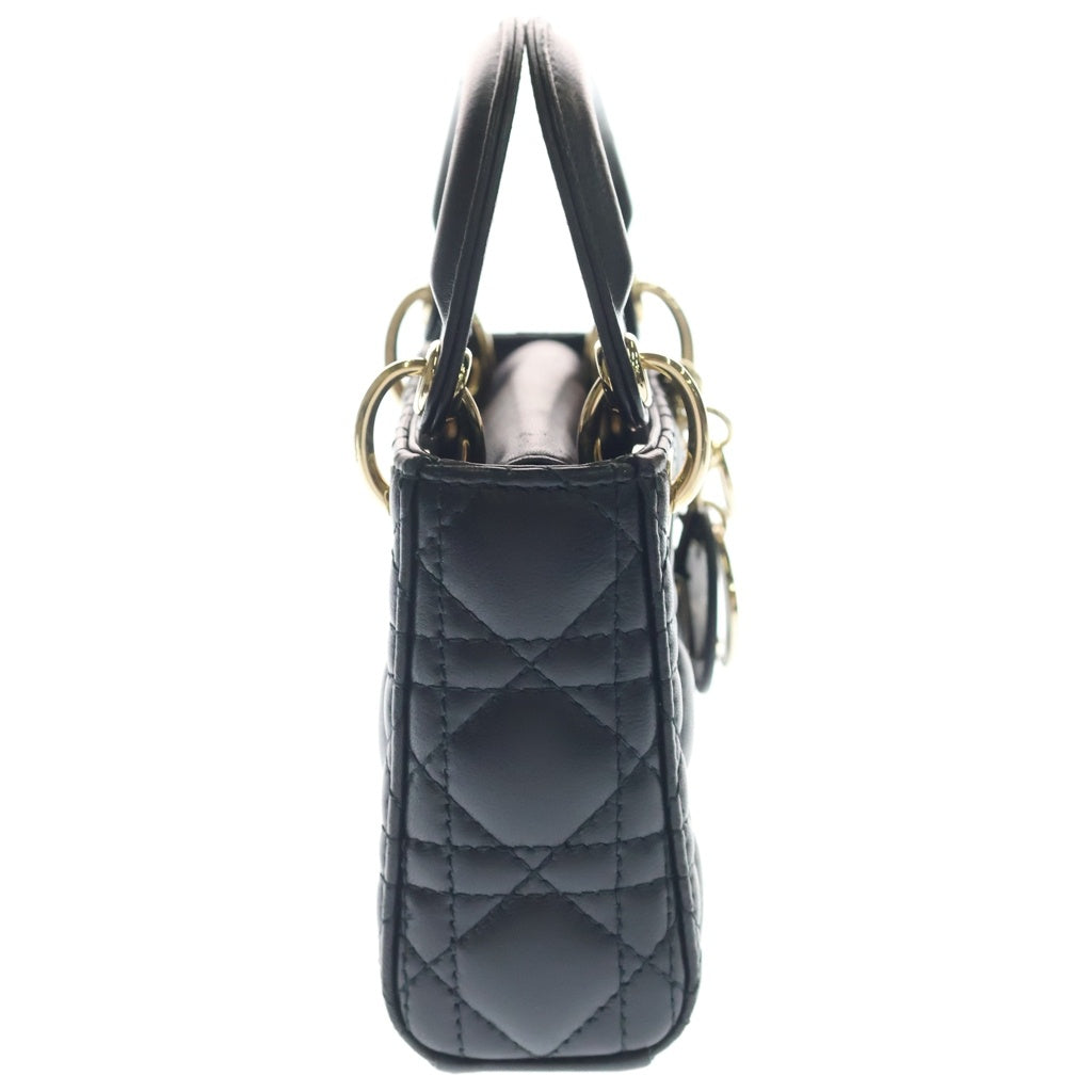 Christian Dior(クリスチャンディオール) レディディオール カナージュ マイクロ レザー 2WAYハンドバッグ ショルダーバッグ ブラック レザー ゴールド金具 レディース