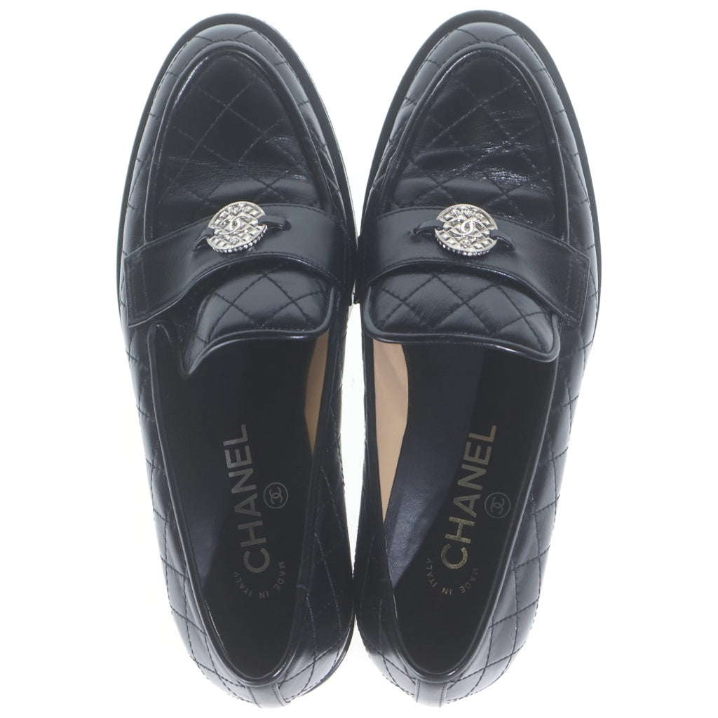 CHANEL(シャネル) ココマーク マトラッセ キルティング コインモチーフ レザー 厚底 ローファー シューズ #37C ブラック G37932 レディース