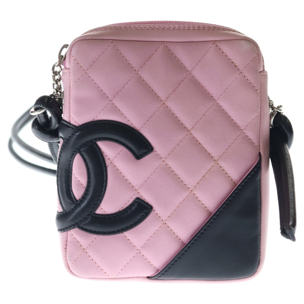 CHANEL(シャネル) カンボンライン ショルダーバッグ ミニバッグ ピンク×ブラック ラムスキン シルバー金具 レディース