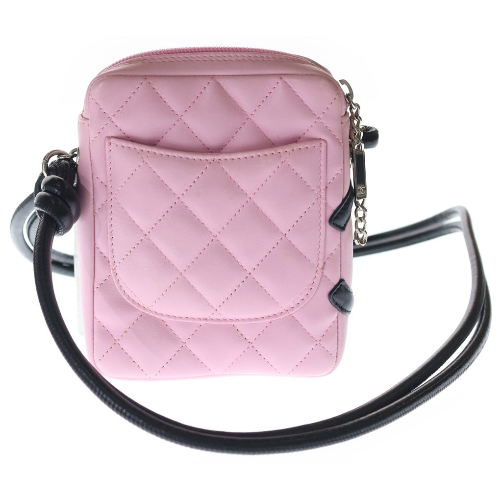 CHANEL(シャネル) カンボンライン ショルダーバッグ ミニバッグ ピンク×ブラック ラムスキン シルバー金具 レディース