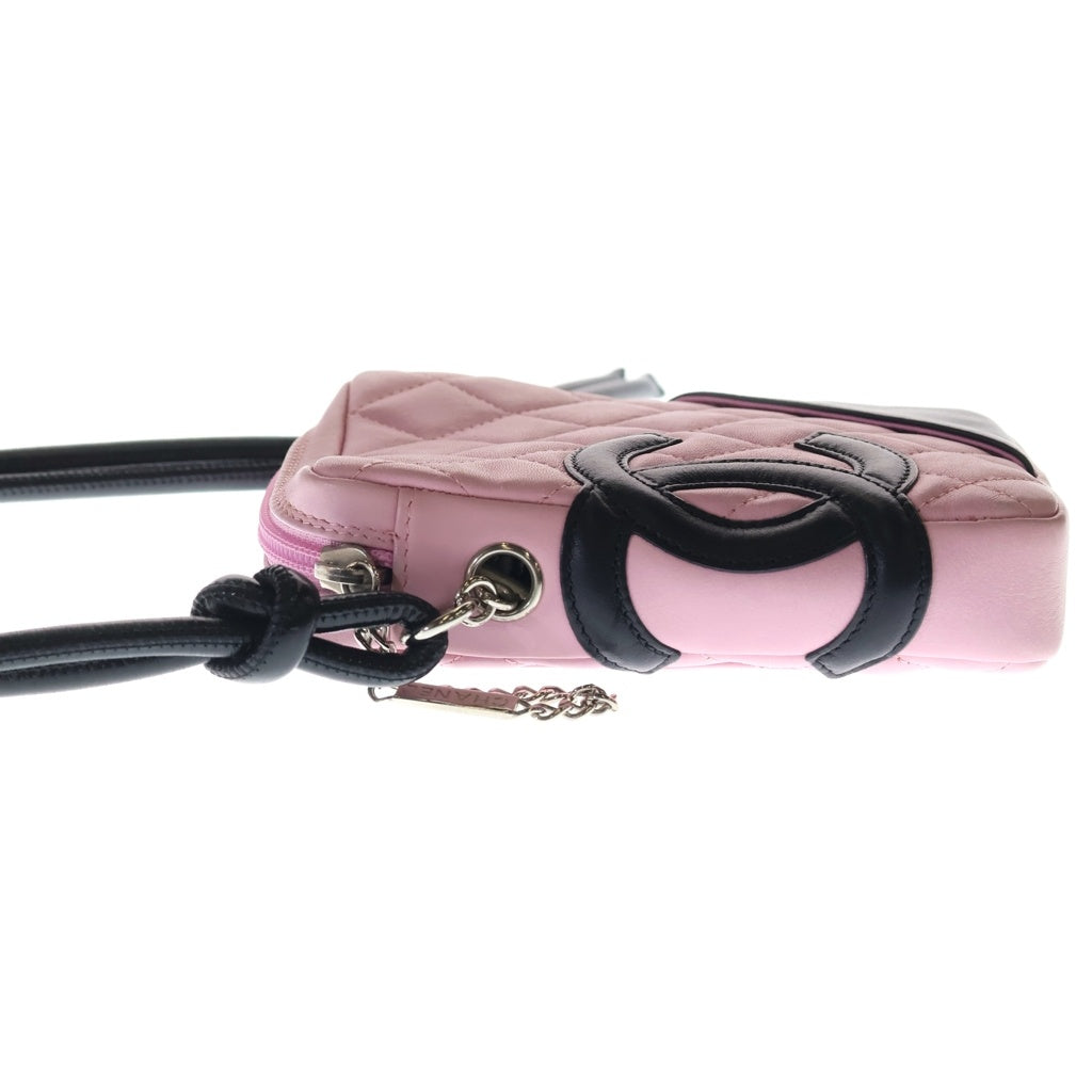 CHANEL(シャネル) カンボンライン ショルダーバッグ ミニバッグ ピンク×ブラック ラムスキン シルバー金具 レディース