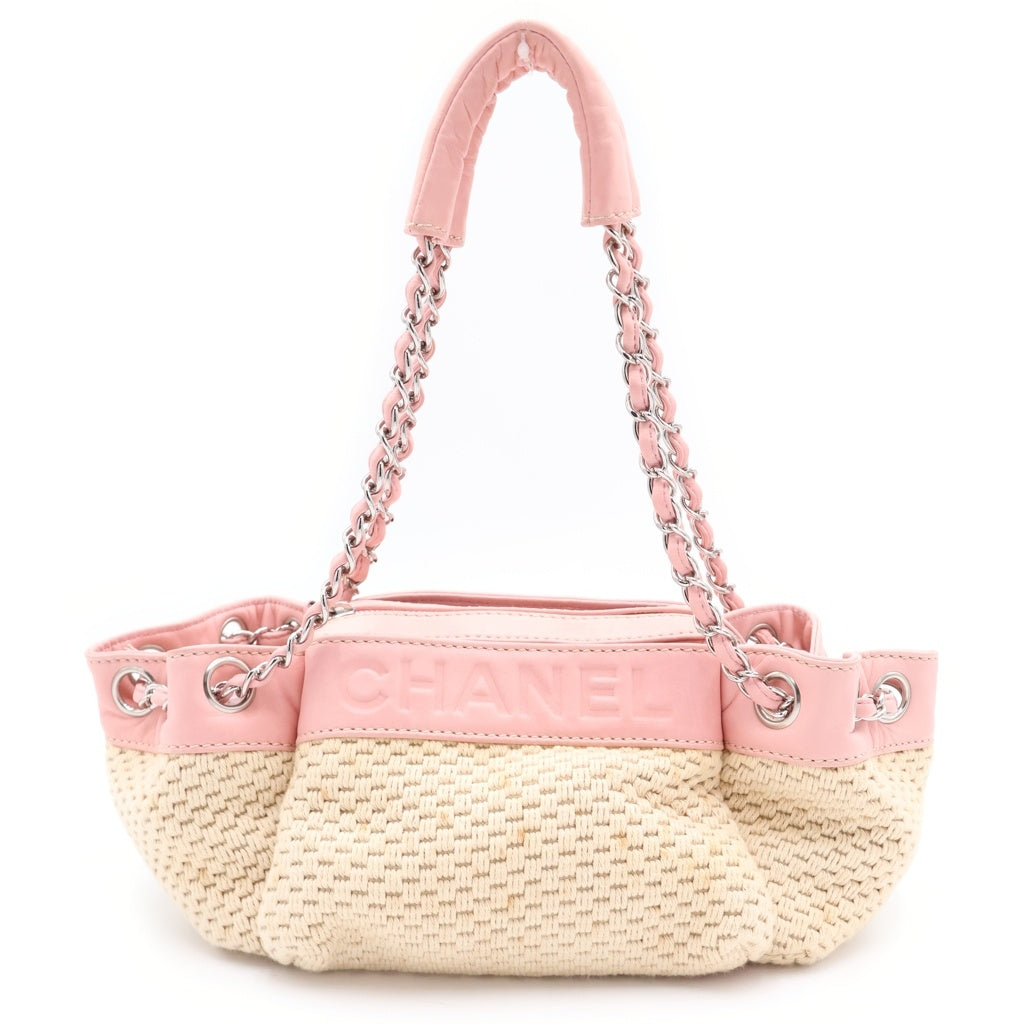 CHANEL(シャネル) LAX アコーディオン ハンドバッグ チェーンバッグ ピンク×ベージュ レザー シルバー金具 レディース