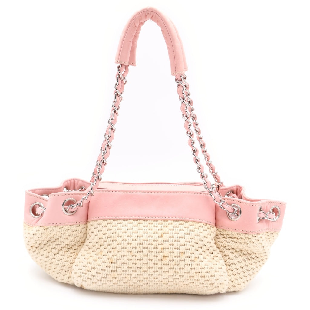 CHANEL(シャネル) LAX アコーディオン ハンドバッグ チェーンバッグ ピンク×ベージュ レザー シルバー金具 レディース