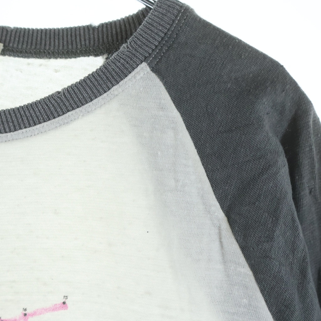 SAINT LAURENT PARIS(サンローランパリ) フロントロゴプリント コットン ラグラン スリーブ 半袖 Tシャツ カットソー ピリング加工 #L ホワイト/グレー 527674 レディース