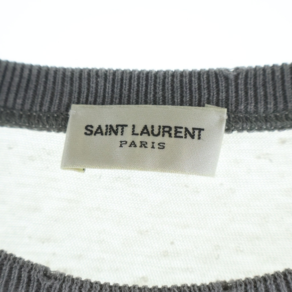 SAINT LAURENT PARIS(サンローランパリ) フロントロゴプリント コットン ラグラン スリーブ 半袖 Tシャツ カットソー ピリング加工 #L ホワイト/グレー 527674 レディース