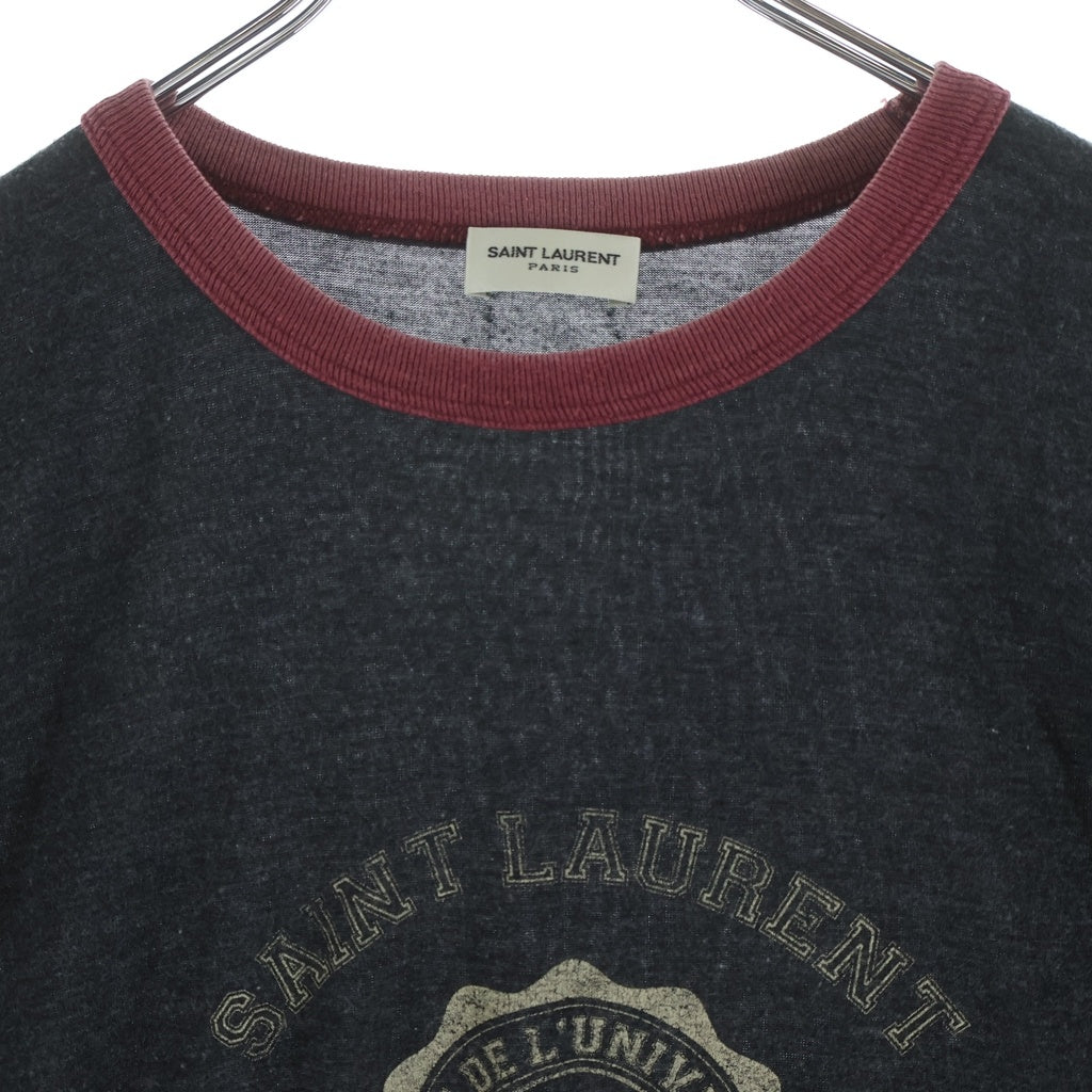 SAINT LAURENT PARIS(サンローランパリ) カレッジロゴプリント コットン×ポリエステル 半袖 Tシャツ カットソー #M グレー 549121 レディース
