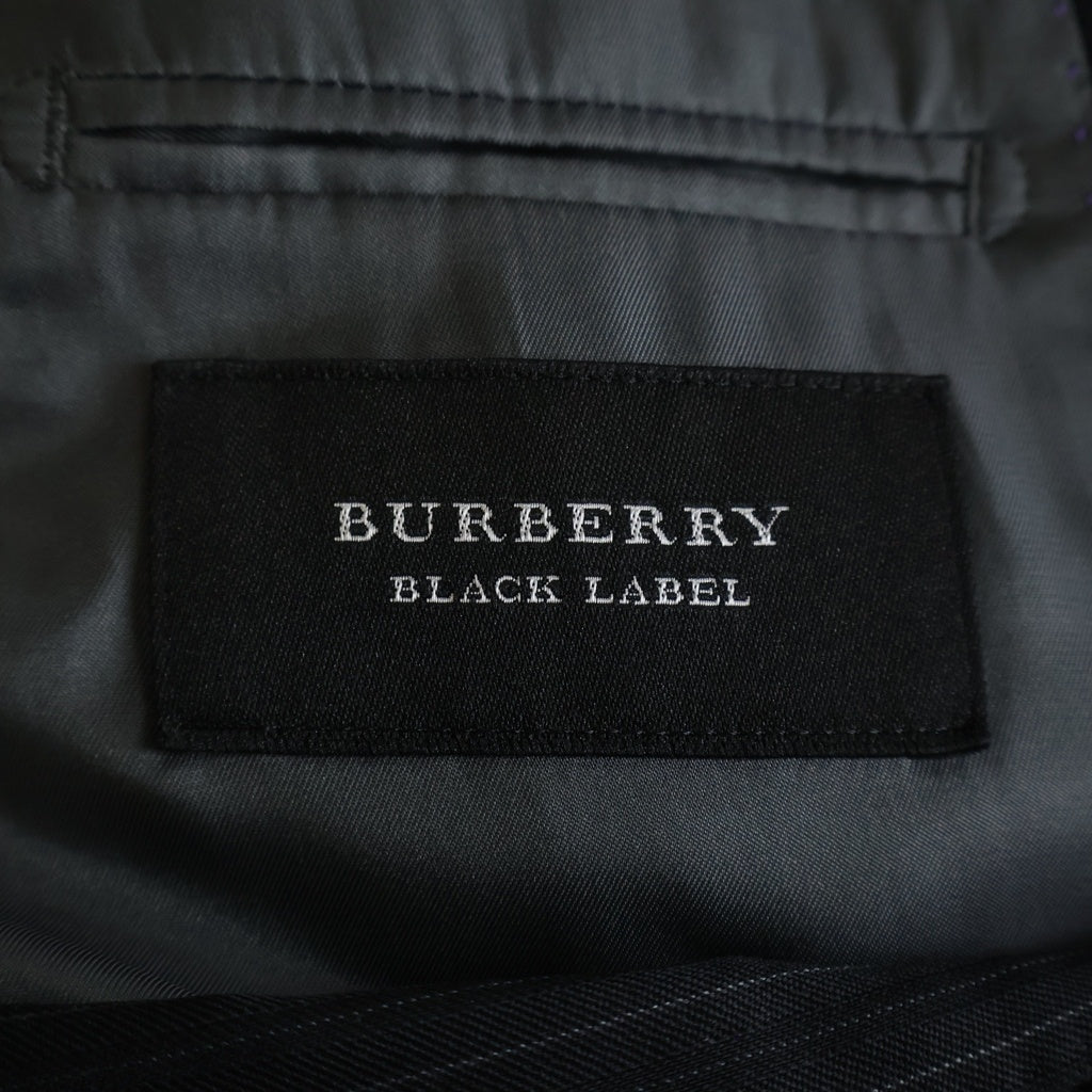 BURBERRY BLACK LABEL(バーバリー ブラックレーベル) ストライプ柄 ウールセットアップ スーツ 2Bテーラードジャケット スラックス パンツ ブラック BMD17-504-09