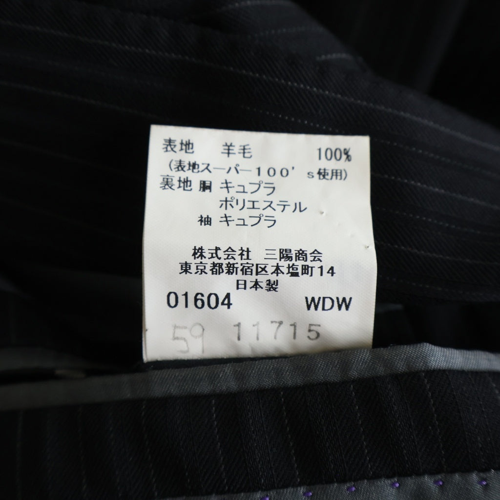 BURBERRY BLACK LABEL(バーバリー ブラックレーベル) ストライプ柄 ウールセットアップ スーツ 2Bテーラードジャケット スラックス パンツ ブラック BMD17-504-09