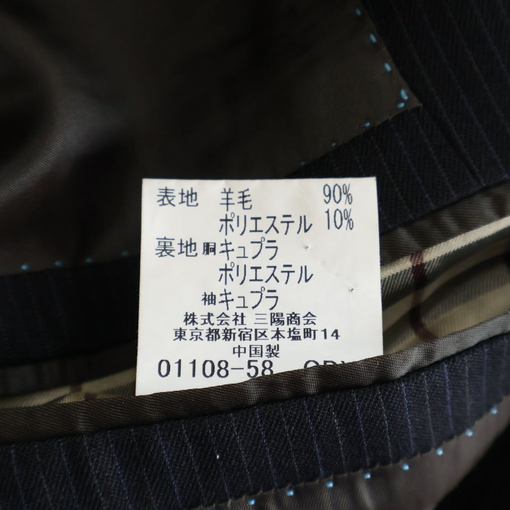 BURBERRY BLACK LABEL(バーバリー ブラックレーベル) ストライプ柄 セットアップ スーツ 3Bテーラードジャケット スラックス パンツ ウール ポリエステル ブラック BMD22-308-59